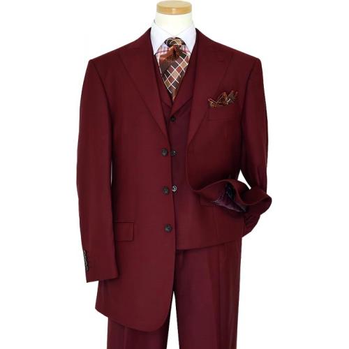 Luciano Carreli Collection Solid Burgundy With Burgundy Hand-Pick Stitching Super 150'S Vested Suit 6289-0009